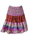 Womens Red  Ruched  Pink Floral Beach Recycle Silk Skirts S/M