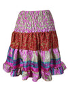 Womens Red  Ruched  Pink Floral Beach Recycle Silk Skirts S/M