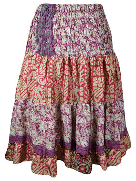 Womens Red Ruched Purple Floral Beach Recycle Silk Skirts S/M