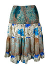 Womens Summer Ruched Skirt Blue Floral Beach Recycle Silk Skirts S/M