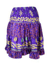 Womens Summer Ruched Skirt Purple Floral Beach Recycle Silk Skirts S/M