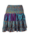 Womens Summer Ruched Skirt Purple Blue Floral Beach Recycle Silk Skirts S/M