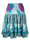 Womens Summer Ruched Skirt Sky Blue Floral Beach Recycle Silk Skirts S/M