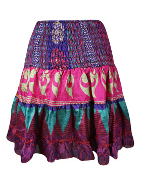 Women Boho Chic Skirt Magenta Pink Beach Recycle Silk Stylish Skirts S/M