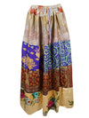 Womens Beachy Multicolour Maxi Skirt, Floral Patchwork Recycle Silk Skirts S/M