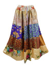 Womens Earthy Gold Multicolour Maxi Skirt Floral Patchwork Boho Skirts S/M