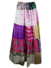 Womens Summer Pink Floral Maxi Skirt, Floral Patchwork Recycle Silk Skirts S/M