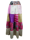 Womens Floral Patchwork Maxi Skirts Pink Purple Flared Swing Skirts S/M