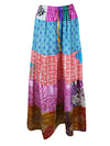 Womens Summer Blue, Red Floral Maxi Skirt, Floral Patchwork Recycle Silk Skirts S/M