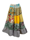 Womens Yellow Floral Maxi Skirt Patchwork Flared Skirts S/M/L