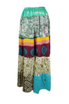 Womens Flared Skirt Green Floral Maxi Skirt Patchwork Boho Skirts S/M