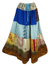 Womens Blue Long Maxi Skirt Patchwork Handmade Boho Skirts S/M/L