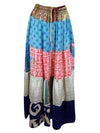 Womens Sky Blue Multi Beach Maxi Skirt Patchwork Boho Skirts S/M/L