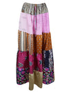 Womens Pink Floral Beach Long Maxi Skirt Patchwork Boho Skirts S/M/L