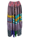 Womens Heather Purple Multi Stylish Maxi Skirt Patchwork Silk Skirts S/M