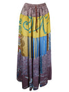 Womens Yellow, Blue Flared Maxi Skirt Patchwork Boho Skirts S/M/L