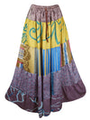 Womens Yellow Blue Flared Maxi Skirt Patchwork Boho Skirts S/M/L