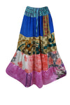 Womens Blue, Pink Floral Long Maxi Skirt Patchwork Boho Skirts S/M/L