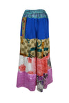 Womens Blue, Pink Floral Long Maxi Skirt Patchwork Boho Skirts S/M/L