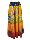 Womens Gold Yellow, Orange  Flared Maxi Skirt Patchwork Boho Skirts S/M/L