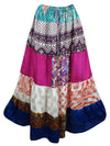 Womens Pink Purple Floral Beach Maxi Skirt Patchwork Boho Skirts S/M/L