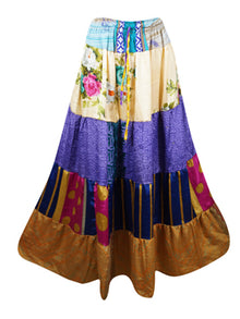  Womens Stylish Beach Maxi Skirt Purple Gold Patchwork Boho Skirts S/M/L