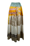 Womens Yellow Beige Flared Maxi Skirt Patchwork Boho Skirts S/M/L