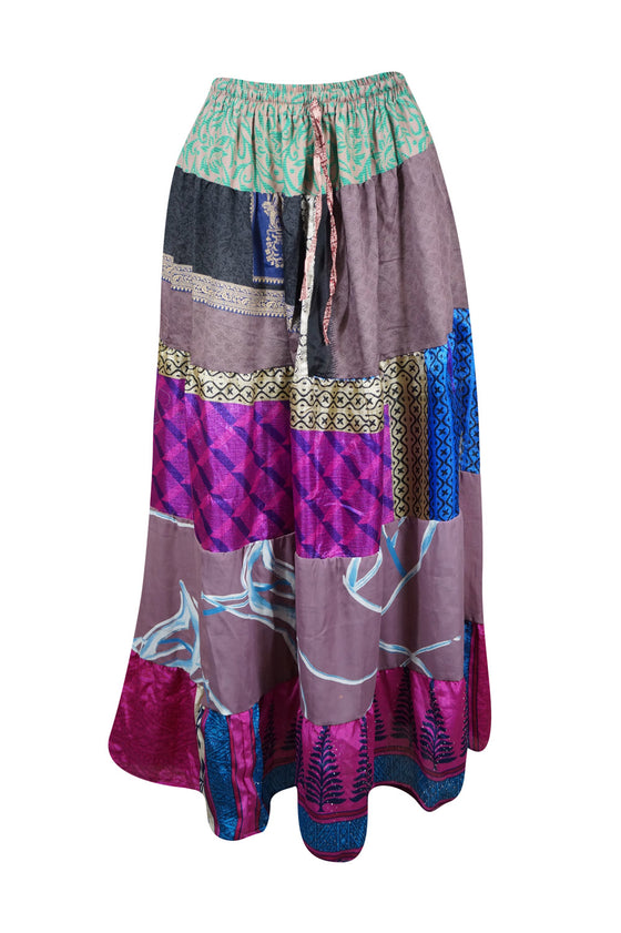 Womens Stylish Beach Maxi Skirt Purple Patchwork Boho Skirts S/M/L