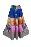 Womens Lapis Blue, Purple Floral Maxi Skirt Patchwork Boho Skirts S/M/L