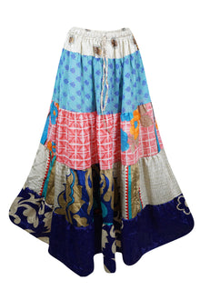  Womens Stylish Long Maxi Skirt Blue, Pink Patchwork Boho Skirts S/M/L