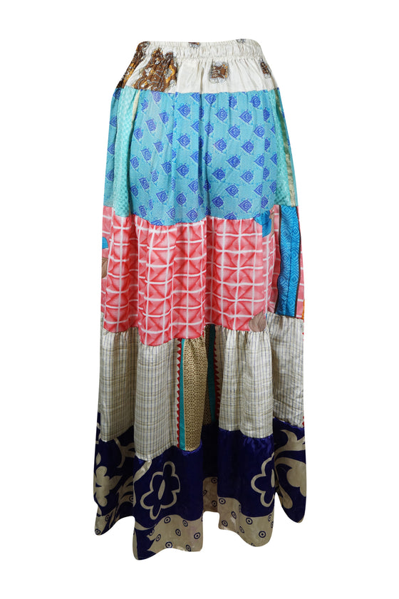 Womens Stylish Long Maxi Skirt Blue, Pink Patchwork Boho Skirts S/M/L