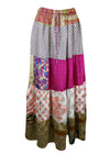 Womens Summer Beach Maxi Skirt Pink Floral Patchwork Boho Skirts S/M/L