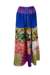 Womens Lapis Blue, Beige Floral Maxi Skirt Patchwork Boho Skirts S/M/L