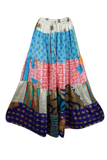  Womens Stylish Long Maxi Skirt Blue, Pink Patchwork Boho Skirts S/M/L