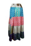 Womens Stylish Long Maxi Skirt Blue, Pink Patchwork Boho Skirts S/M/L