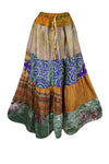 Womens Purple, Beige Flared Maxi Skirt Patchwork Boho Skirts S/M/L