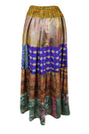 Womens Purple, Beige Flared Maxi Skirt Patchwork Boho Skirts S/M/L