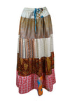 Womens Brown, Pink Flared Maxi Skirt Patchwork Boho Skirts S/M/L