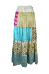 Womens Long Maxi Skirt Sky Blue, Multi Patchwork Boho Skirts S/M/L