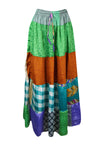 Womens Long Beach Maxi Skirt Kelly Green, Patchwork Boho Skirts S/M/L