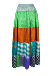 Womens Long Beach Maxi Skirt Kelly Green, Patchwork Boho Skirts S/M/L