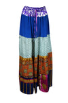 Womens Azure Blue Flared Maxi Skirt Patchwork Boho Skirts S/M/L