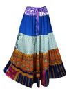 Womens Azure Blue Flared Maxi Skirt Patchwork Boho Skirts S/M/L