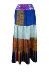 Womens Azure Blue Flared Maxi Skirt Patchwork Boho Skirts S/M/L