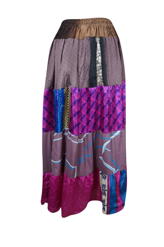 Womens Long Beach Maxi Skirt Purple Multi Patchwork Boho Skirts S/M/L