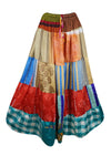 Womens Long Maxi Skirt, Red Multi Patchwork  Beach Cover Up Skirts S/M/L