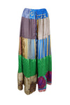 Womens Boho Maxi Skirt Blue, Green Patchwork Beach cover up Skirts S/M/L