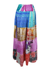 Womens Boho Maxi Skirt Blue, Patchwork Beach cover up Skirts S/M/L