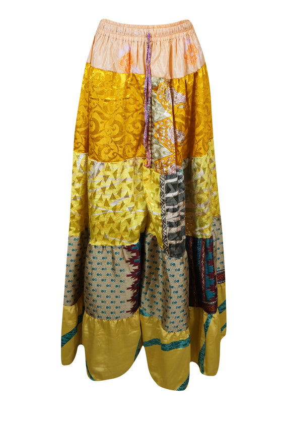 Summer Maxi Skirt in Honey Yellow Floral Patchwork Boho Style in S/M/L