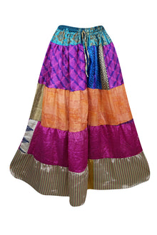  Womens Beige, Pink Long  Maxi Skirt Patchwork Boho Skirts S/M/L